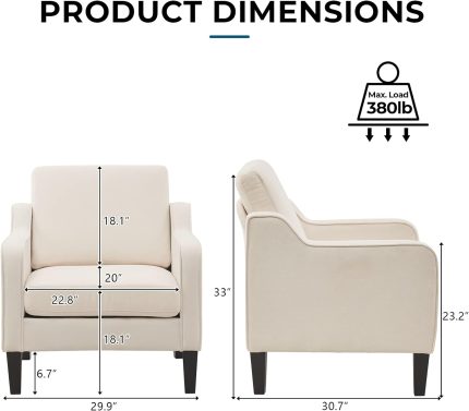 Mid Century Modern Fabric Accent Chair,Beige for Living Room Upholstered Armchair with Scooped Arms for Bedroom,Apartment,Studio,Office,Waiting Room,Beige