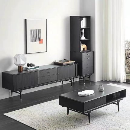 70.87 inch Black TV Stands for Living Room, Mid Century Modern Entertainment Center, TV Console with Storage, Fully Assembled