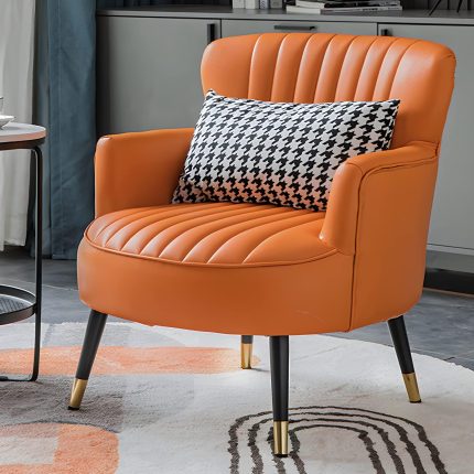 Accent Chair Modern Armchair Single Sofa Chair with Lumbar Pillow, Mid Century Modern Comfortable  Reading Chair for Living Room Bedroom, Metal Legs Back Club Arm Chair, Orange