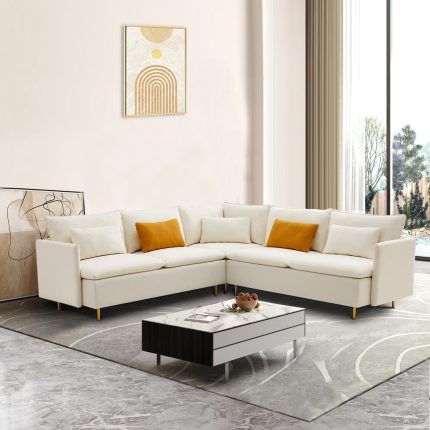 92.1 X 92.1'' Modular Sectional Couch,  Fabirc Corner Sofa, 5 Seat L Shaped Sofa Couch, Modern Couch with 5 Waist Pillow for Living Room, Office, Convertible Chaise Lounge