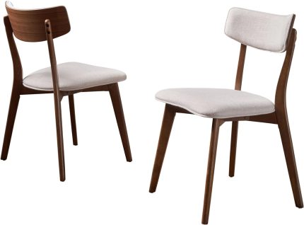 Mid-Century Modern Dining Chairs with Rubberwood Frame, 2-Pcs Set, Light Beige / Natural Walnut