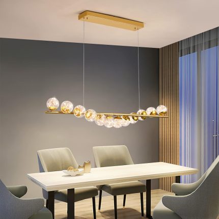 Modern Gold Pendant Light, 47'' Dimmable LED  Pendant Light, Adjustable Modern LED Gold Chandelier Linear Hanging Pendant Light for Kitchen Island Dining Room Table (12 -Bulbs)
