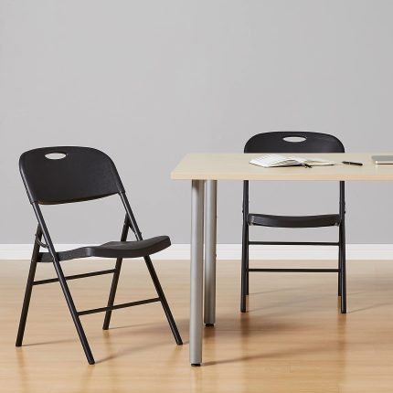 Folding Plastic Chair, 350-Pound Capacity, Black, 2-Pack