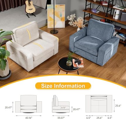 Oversized Accent Chair, Reading Chair with Upholstered Chenille Fabric, Sofa Chair with Armrest, Single Sofa Chair for Living Room, Swivel Chair with Wooden Legs, Comfy Chair for Small Spaces