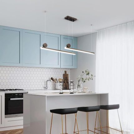 Modern LED Pendant Light, 51.2'' Dimmable LED Hanging Light Fixture with Remote, Adjustable Height Linear Pendant Lamp LED Chandelier Kitchen Island Light for Dining Room Bar(55W, Black)