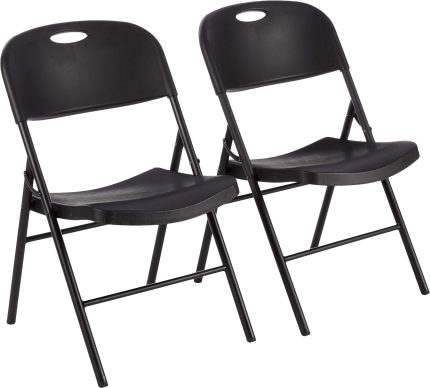 Folding Plastic Chair, 350-Pound Capacity, Black, 2-Pack