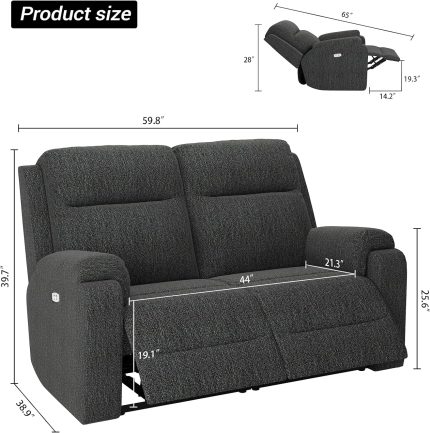 Power Loveseat Recliner Double Reclining Sofa Couch with Overstuffed Armrest and Backrest Electric Love Seat Recliner for Living Room, Dark Grey