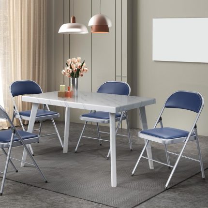 Folding Chairs with Padded Seats, Metal Frame with Pu Leather Seat & Back, Capacity 350 lbs, Blue, Set of 6