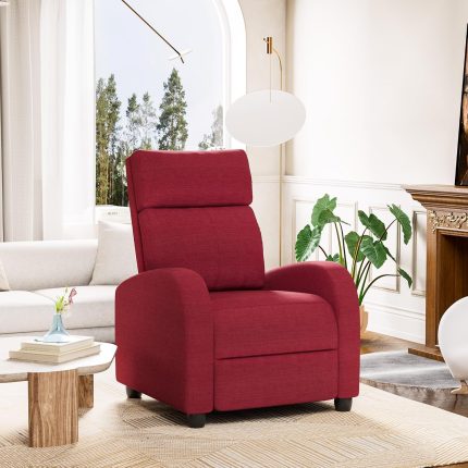 Recliner Chair, Recliner Sofa PU Leather for Adults, Recliners Home Theater Seating with Lumbar Support, Reclining Sofa Chair for Living Room (Fabric, Red)
