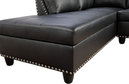 Set L-Shaped Sectional Sofa with 2 Cup Holders,Deep Seat Sleeper Sofá w/Reversible Wide Chaise, Corner Couch with Armrests and Movable Storage Ottoman for Living Room, PU Black