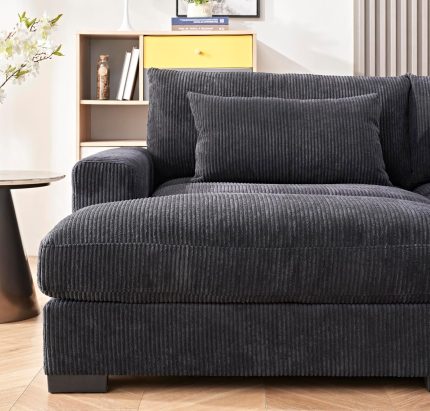Luxe Sleeper Sofa with Soft Corduroy Upholstery, Double Chaise Design, Convertible to Twin Size Bed, Modern and Comfortable Living Room Couch, Extra Large, Black