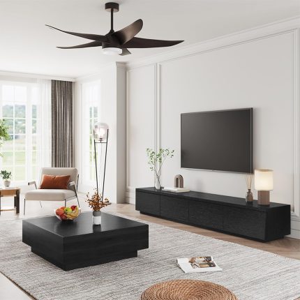 78.74" Modern Solid Wood TV Stand with Storage, Fully Assembled, Large Entertainment Center 4 Drawers, TV Media Console Living Room TV Stand Black