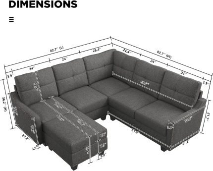 Convertible Sectional Sofa with Storage Ottoman L Shaped Couch for Small Apartment Reversible Sectional Sofa for Living Room,Dark Grey