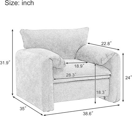 Modern Style Chenille Oversized Armchair, Accent Chair, 38.6’’ W Single Sofa, for Living Room, Bedroom, Cream