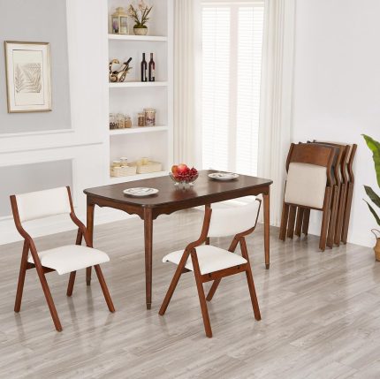 Kitchen Folding Chairs with Padded Seats Foldable chairs Set of 2, 18" Seat Height, Cream White