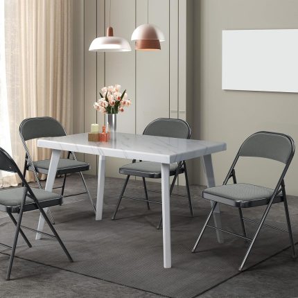 Padded Folding Chairs with Metal Frame with Comfortable Fabric Padded Seat & Back, Capacity 350 lbs, Gray, Set of 6