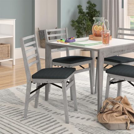 Contoured Back Wood Folding Chair, 2-Pack, Gray Wash