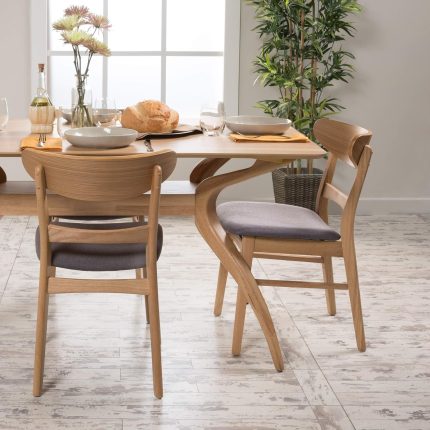 Dining Chairs, 2-Pcs Set, Dark Grey / Oak Finish