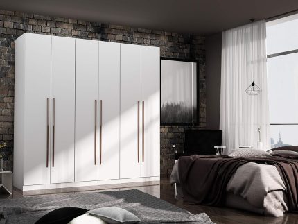 Modern Freestanding Armoire Wardrobe Closet, Stylish 3-Sectional Organizer with Hanging Rods, Drawers, and Shelf Space for Bedroom Storage and Dressing Room, White