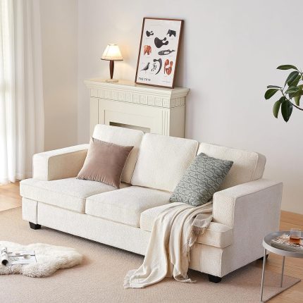 84" Sofa, Sofa Bed Couch, Sleeper Sofa with Extra Deep Seats, Sectional Couches for Living Room, Chenille Warm White