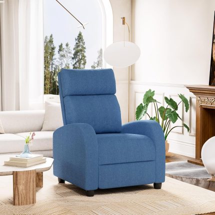 Recliner Chair, Recliner Sofa PU Leather for Adults, Recliners Home Theater Seating with Lumbar Support, Reclining Sofa Chair for Living Room (Fabric, Blue)