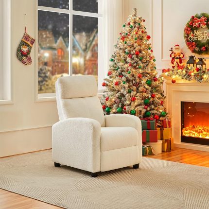 Fabric Recliner Chair Single Sofa Home Theater Seatting Adjustable Modern Single Reclining Chair for Living Room Bedroom Home Theater Ivory