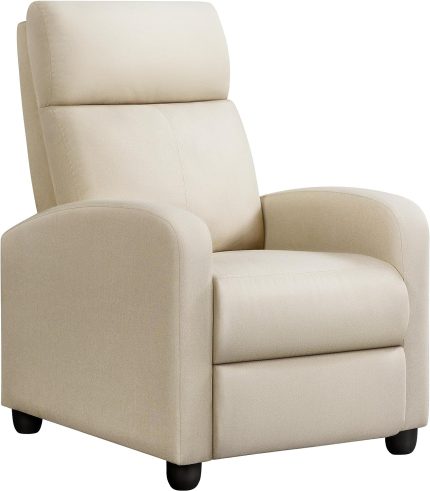 Modern Fabric Recliner Chair Sofa Adjustable Single Sofa with Thicker Seat Cushion and Backrest for Living Room Home Theater, Beige