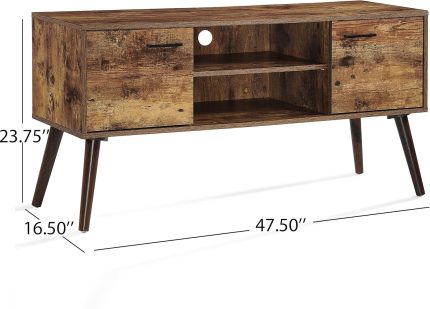 TV Stand for 40 49 inch TV, Modern Mid Century TV Stand with Storage Cabinet, Media Console Table 2 Cabinet, Soft Hinge, Handle Door, Wooden TV Stands for Living Room Bedroom, Rustic Brown