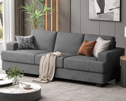 89 Inch Couch, 3 Seater Couches with Deep Seats, Modern Grey Loveseat 3-Seat Sofa Couches for Living Room Apartment Lounge, Detachable Sofa Cover/Easy to Install