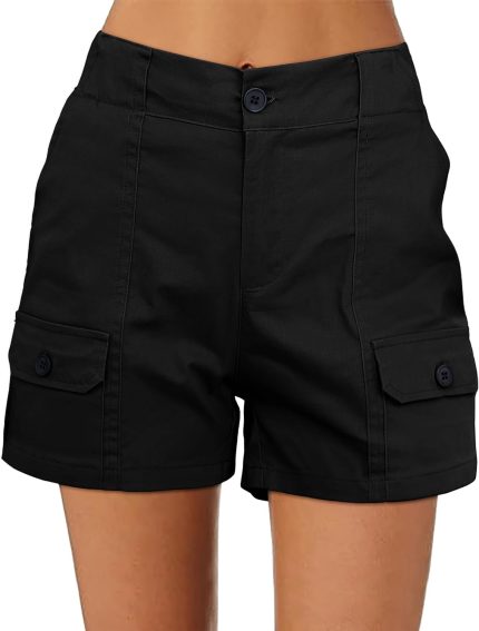Cargo Shorts for Women Casual Summer High Waisted Chino Shorts Ribbed Elastic Waist Utility Pockets Comfy Shorts