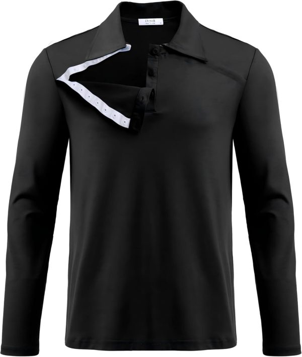 Deyeek Unisex Chemo Shirts for Port Access - Post Surgery Tear Away Long Sleeve Snap Adaptive Chemo Clothing - 2XL, Black